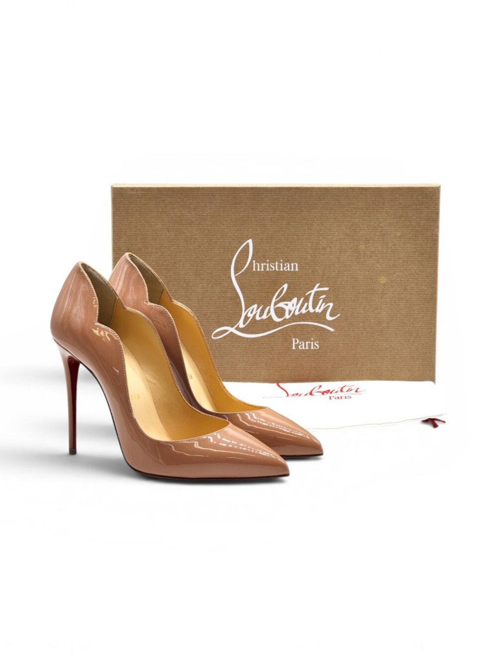 Christian Louboutin Nude Patent Leather Pigalle 100 Pumps with Red Soles